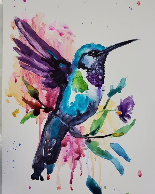 Watercolor hummingbird on yupo paper.